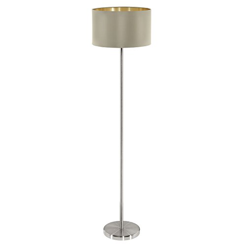 EGLO Stehlampe Maserlo, 1 flammige Textil Stehleuchte, Standleuchte aus Metall in Silber und Stoff in Taupe, gold, E27 Fassung, inkl. Trittschalter von EGLO