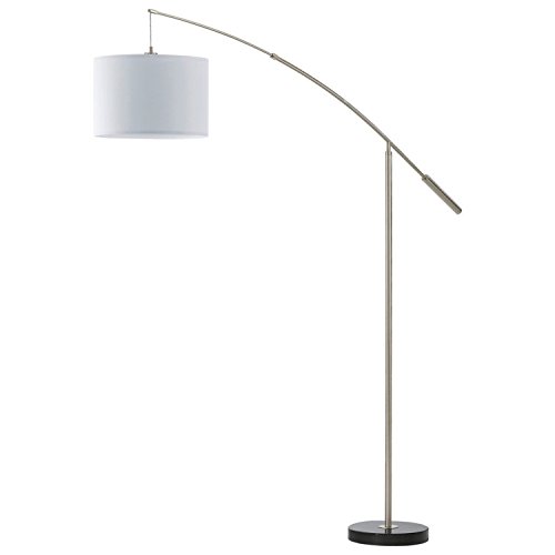 EGLO Stehlampe Nadina, Standleuchte aus Metall und Textil, Bogenlampe in Nickel-Matt und Weiß, Wohnzimmerlampe, Lampe mit Tritt-Schalter, Stofflampe mit E27 Fassung von EGLO