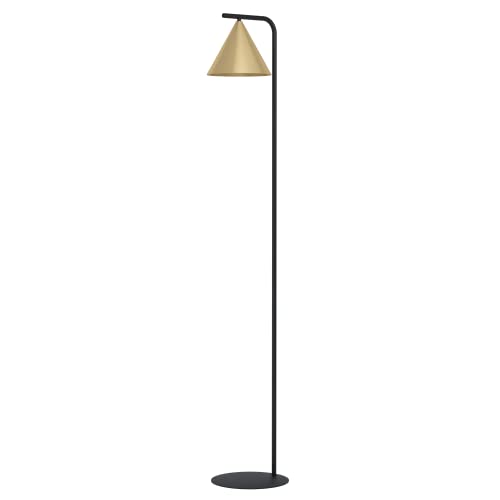 EGLO Stehlampe Narices, 1 flammige Stehleuchte, minimalistisch, Standleuchte aus Metall in Messing-Gebürstet, Gold, Schwarz, Wohnzimmerlampe, Lampe mit Tritt-Schalter, E27 Fassung von EGLO