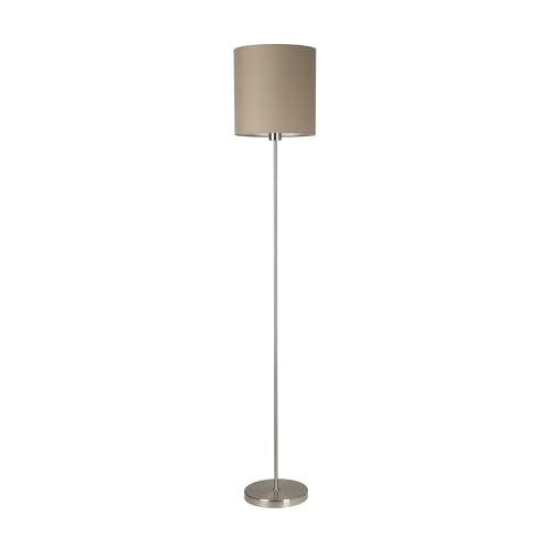 EGLO Stehlampe Pasteri, 1 flammige Textil Stehleuchte, Standleuchte aus Stahl und Stoff, Farbe: Nickel matt, taupe, Fassung: E27, inkl. Fußschalter von EGLO