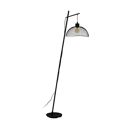 EGLO Stehlampe Pompeya, 1 flammige Stehleuchte Vintage, Industrial, Retro, Standleuchte aus Stahl, Wohnzimmerlampe in Schwarz, Lampe mit Tritt-Schalter, E27 Fassung von EGLO