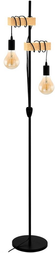 EGLO Stehlampe TOWNSHEND Stehlampe, Holz, Stahl, Retro, Industrial, Wickeloptik, ohne Leuchtmittel, Wohnzimmer, Standleuchte, 2-flammig, schwarz, braun, 166,5x25cm von EGLO