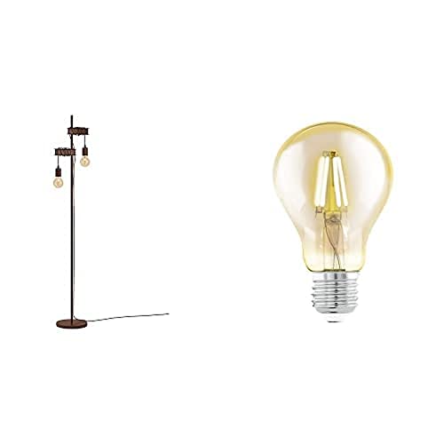 EGLO Stehlampe Townshend 4, Stehleuchte vintage inkl. 2 LED Leuchtmittel, Industrial Standleuchte aus Metall, Wohnzimmerlampe in Antik-Braun, Lampe mit Schalter von EGLO