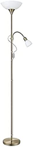 EGLO Stehlampe Up 2, 2 flammige Stehleuchte, Standleuchte aus brünierten Metall, Glas und Kunststoff, Wohnzimmerlampe, Weiß, Lampe mit Schalter, Deckenfluter mit Leselampe, E27, E14 EGLO Stehlampe Up 2, 2 flammige Stehleuchte, Standleuchte aus brünierten Metall, Glas und Kunststoff, Wohnzimmerlampe, Weiß, Lampe mit Schalter, Deckenfluter mit Leselampe, E27, E14 von EGLO