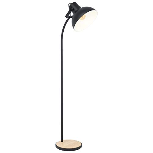 EGLO Stehlampe Lubenham, 1 flammige Vintage Stehleuchte im Industrial Design, Retro Standlampe aus Stahl und Holz, Farbe: Schwarz, braun, Fassung: E27, inkl. Trittschalter von EGLO