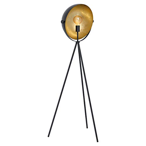 EGLO Stehlampe Darnius, 1 flammige Stehleuchte Industrial, Vintage, Standleuchte aus Stahl, Wohnzimmerlampe in Schwarz und Gold, Lampe mit Tritt-Schalter, E27 Fassung von EGLO