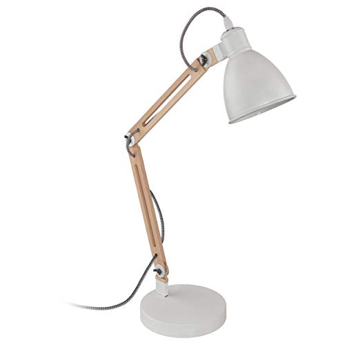 EGLO Tischlampe Torona 1, Tischleuchte vintage, industrial, Nachttischlampe aus Holz und Metall, Schreibtischlampe in Weiß, Natur, Lampe mit Schalter, E14 von EGLO