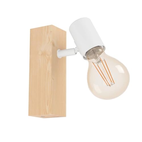 EGLO Wandlampe Townshend 3, 1 flammige Vintage Wandleuchte im Industrial Design, Retro Lampe aus Stahl und Holz, weiß, braun, E27 Fassung von EGLO