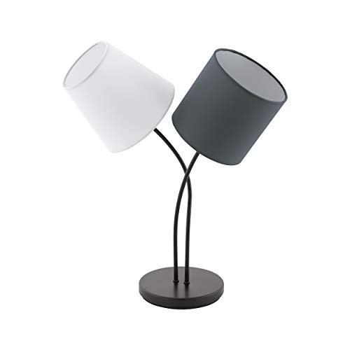 EGLO Tischlampe Almeida, 2 flammige Textil Tischleuchte, Nachttischlampe aus Stahl und Stoff, Farbe: Schwarz, anthrazit, weiß, Fassung: E14, inkl. Schalter von EGLO