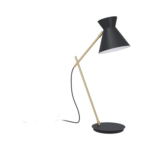 EGLO Tischlampe Amezaga, 1 flammige Schreibtischlampe, minimalistisch, Tischleuchte aus Metall in Schwarz, Messing, Bürolampe, Lampe mit Schalter, E27 Fassung von EGLO