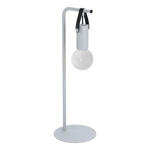 EGLO Tischlampe Apricale, 1 flammige Tischleuchte Industrial, Modern, Minimalismus, Nachttischlampe aus Stahl und Leder, Schreibtischlampe in Hell-Grau, Schwarz, Lampe mit Schalter, E27 Fassung von EGLO