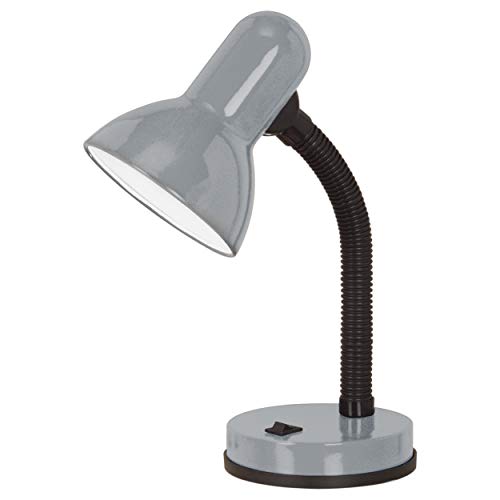 EGLO Tischlampe Basic 1, 1 flammige Tischleuchte, Schreibtischlampe aus Stahl und Kunststoff, Farbe: Silber, Fassung: E27 von EGLO