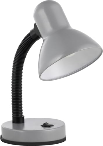 EGLO Tischlampe Basic 1, 1 flammige Tischleuchte, Schreibtischlampe aus Stahl und Kunststoff, Farbe: Silber, Fassung: E27 von EGLO