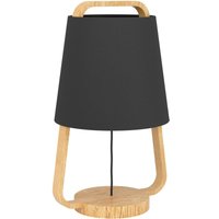 Tischlampe Camaloza, Nachttischlampe Skandinavisch, FSC100HB, Tischleuchte aus Holz in Natur und Textil in Dunkelgrau, Stoff Lampe Schlafzimmer, E27 von EGLO