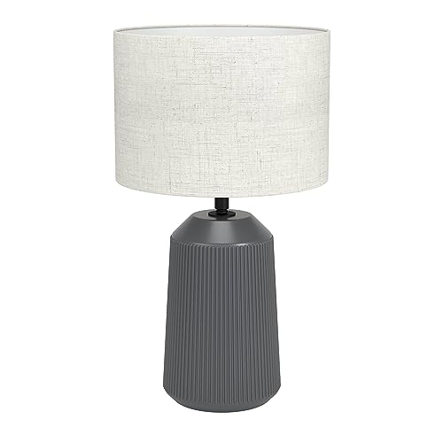 EGLO Tischlampe Capalbio, Nachttischlampe mit Stoff-Lampenschirm, Tischleuchte aus Keramik in Grau und Textil in Beige, Tisch-Lampe für Wohnzimmer und Schlafzimmer, E27 Fassung von EGLO