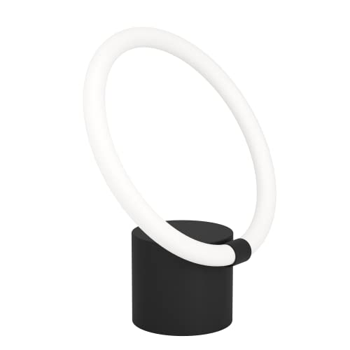 EGLO Tischlampe Caranacoa mit LED-Ring, minimalistische Nachttischlampe, Tischleuchte aus Metall in Schwarz und Kunststoff in Weiß, Lampe Schlafzimmer warmweiß von EGLO