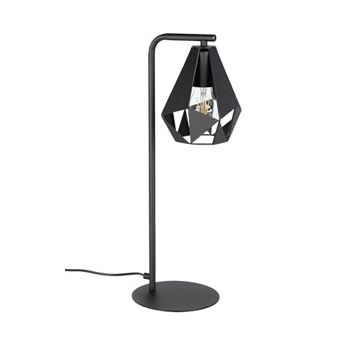 EGLO Tischlampe Carlton 5, Deko Tischleuchte Vintage, Nachttischlampe mit Lampenschirm, Wohnzimmerlampe aus schwarzem Metall, E27 Fassung von EGLO