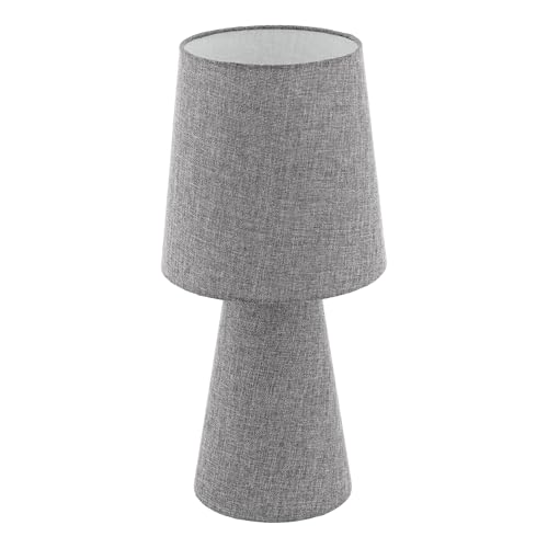 EGLO Tischlampe Carpara, 2 flammige Tischleuchte Modern, Nachttischlampe aus Textil, Leinen, Wohnzimmerlampe in Grau, Lampe mit Schalter, Lampenfuß beleuchtet, E27 Fassung von EGLO
