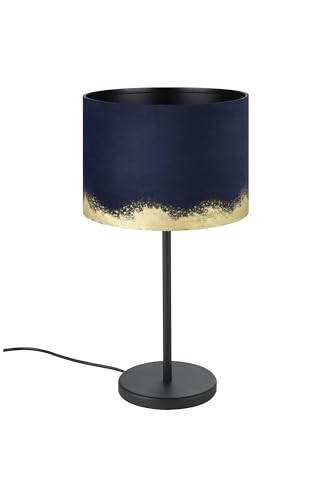EGLO Tischlampe Casuarita, edle Design-Nachttischlampe, Vintage-Tischleuchte aus Metall mit Lampenschirm aus Samt in dunkelblau und gold, Lampe Wohnzimmer mit Schalter, E27 Fassung von EGLO
