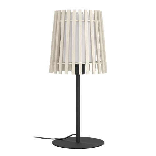 EGLO Tischlampe Fattoria, natürliche Nachttischlampe, Tischleuchte aus hellem Holz und weißem Textil, Tisch-Lampe für Wohnzimmer und Schlafzimmer, E27 Fassung von EGLO