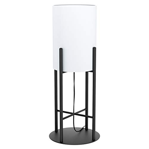 EGLO Tischlampe Glastonbury, 1 flammige Tischleuchte Modern, Nachttischlampe aus Stahl und Textil, Wohnzimmerlampe in Schwarz, Weiß, Lampe mit Schalter, E27 Fassung von EGLO