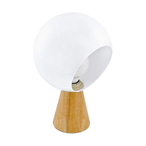 EGLO Tischlampe Mamblas, 1 flammige Tischleuchte, Nachttischlampe aus Holz, Stahl und Kunststoff, Wohnzimmerlampe in Braun, Weiß, Lampe mit Schalter, E27 Fassung von EGLO