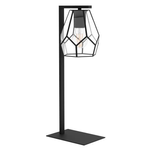 EGLO Tischlampe Mardyke, 1 flammige Tischleuchte, industrial, Nachttischlampe aus Glas in Klar, Metall in Schwarz, Wohnzimmerlampe, Lampe mit Schalter, E27 Fassung von EGLO
