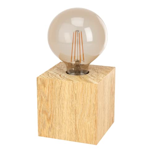 EGLO Tischlampe Prestwick 2, Deko Tischleuchte, Nachttischlampe Würfel aus Holz in Natur, FSC100HB, Tisch Lampe für Wohnzimmer und Schlafzimmer, E27 Fassung von EGLO