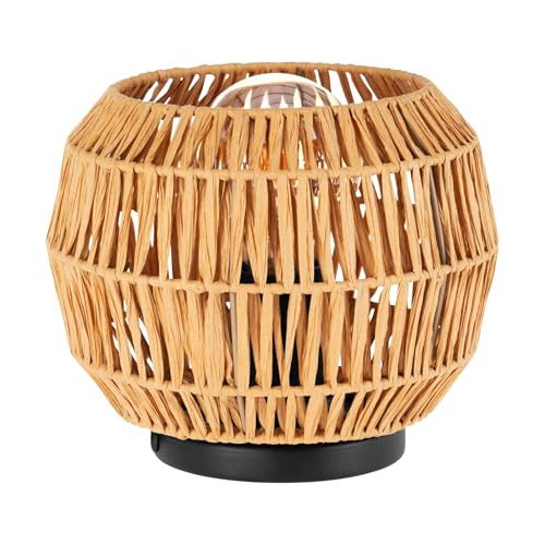 EGLO Tischlampe Sheldon, runde Deko Tischleuchte Wohnzimmer, Nachtischlampe Boho, Schlafzimmer Lampe mit Lampenschirm aus Bast Papier, E27 Fassung, Ø 21 cm von EGLO