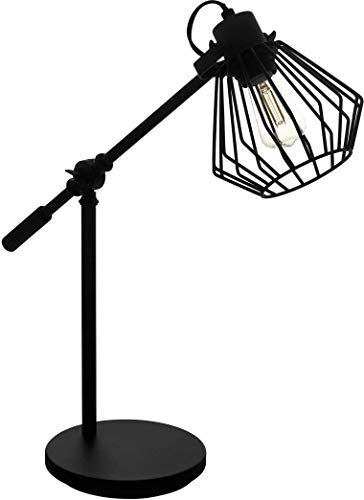 EGLO Tischlampe Tabillano 1, 1 flammige Tischleuchte Vintage, Industrial, Retro, Nachttischlampe aus Stahl, Wohnzimmerlampe in Schwarz, Lampe mit Schalter, E27 Fassung von EGLO