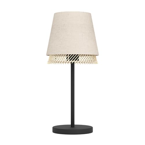 EGLO Tischlampe Tabley, natürliche Nachttischlampe, Tischleuchte aus Metall in Schwarz, Bambus und Leinen, Tisch-Lampe für Wohnzimmer und Schlafzimmer, E27 Fassung von EGLO