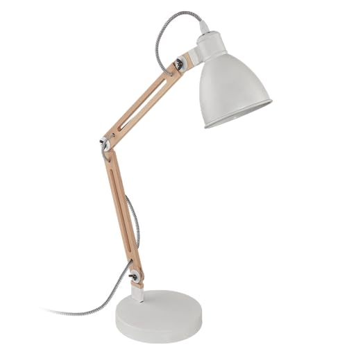 EGLO Tischlampe Torona 1, Tischleuchte vintage, industrial, Nachttischlampe aus Holz und Metall, Schreibtischlampe in Weiß, Natur, FSC zertifiziert, Lampe mit Schalter, E14 von EGLO