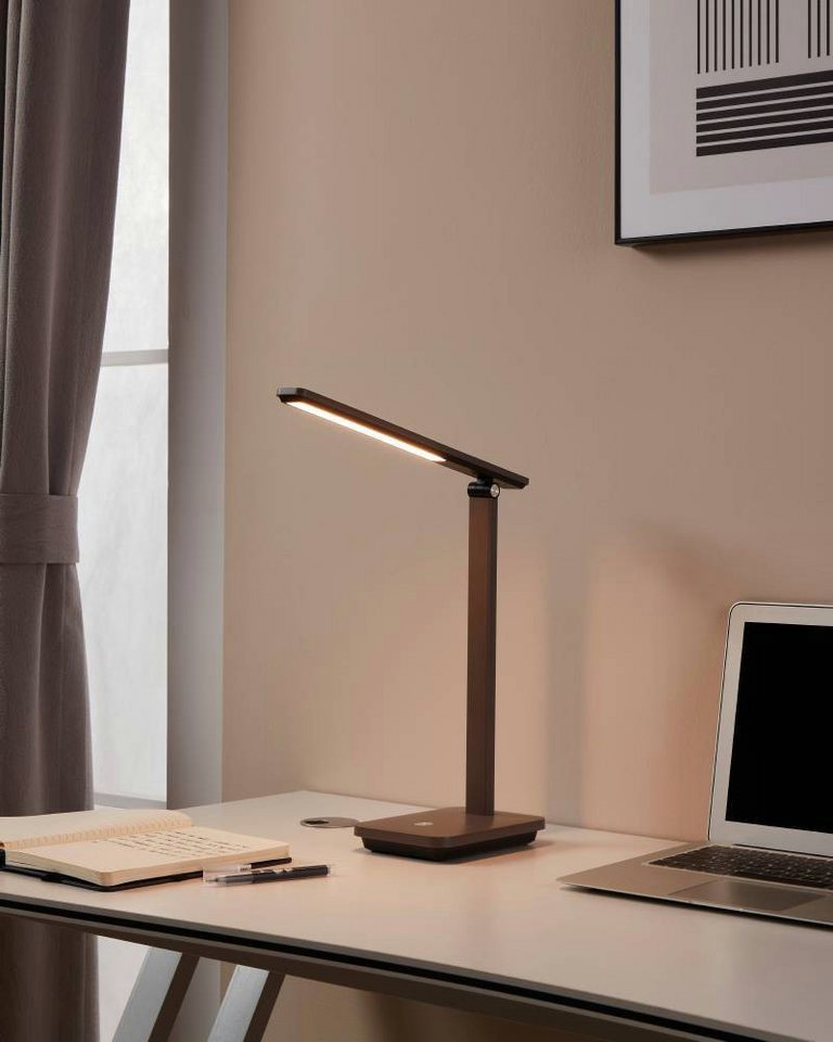 EGLO Tischleuchte INIESTA Tischlampe, Kunststoff, IP20, Schreibtischlampe, LED Lampe, Dimmfunktion, Ein-/Ausschalter, USB-Anschluss mit Ladefunktion, mehrere Helligkeitsstufen, LED fest integriert, warmweiß - kaltweiß, Tischleuchte, L33 x B3,5 x H35 cm, schwarz, 3,6W inkl. CCT von EGLO