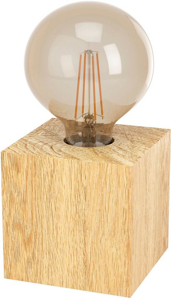 EGLO Tischleuchte PRESTWICK 2 Tischlampe, Würfel, Holz, ohne Lampenschirm, E27, Leuchtmittel wechselbar, ohne Leuchtmittel, Nachttischlampe, Deko, wohnlich, Schalter am Kabel, 9,5x9,5x9,5 cm von EGLO