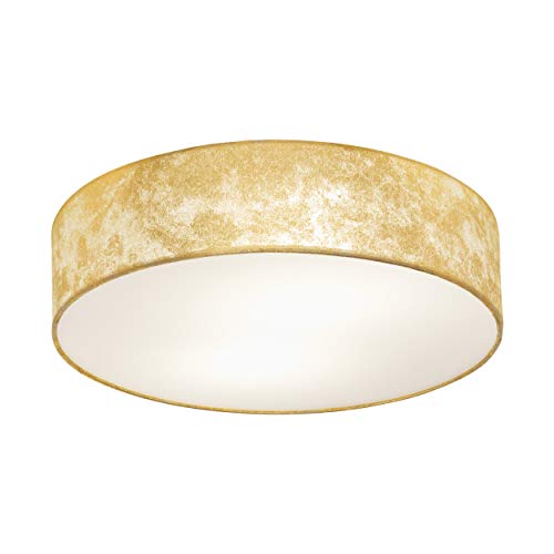 EGLO Deckenlampe Viserbella, Vintage Deckenleuchte, Wohnzimmerlampe aus Stahl und Textil in Champagner, Gold, Küchenlampe, Flurlampe Decke mit E27 Fassung, Ø 38 cm von EGLO