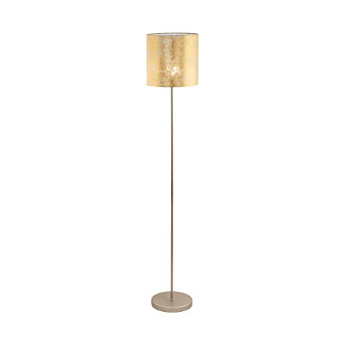 EGLO Stehlampe Viserbella, 1 flammige Stehleuchte Vintage, Modern, Standleuchte aus Stahl und Textil, Wohnzimmerlampe in Champagner, Gold, Lampe mit Tritt-Schalter, E27 Fassung von EGLO