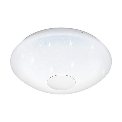 EGLO LED Deckenleuchte Voltago 2, 1 flammige Deckenlampe mit Kristall-Effekt, Fernbedienung, Lichtfarbe (warmweiß – kaltweiß), dimmbar, Wohnzimmerlampe aus Metall und Kunststoff in Weiß, Ø 29,5 cm von EGLO