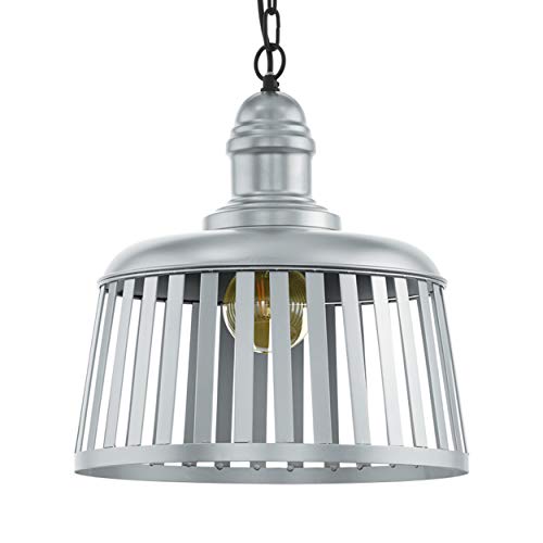 EGLO Pendelleuchte Wraxall 1, 1 flammige Hängelampe Vintage, Industrial, Retro, Hängeleuchte Stahl in Silber, Schwarz, Esstischlampe, Wohnzimmerlampe hängend, E27 Fassung von EGLO