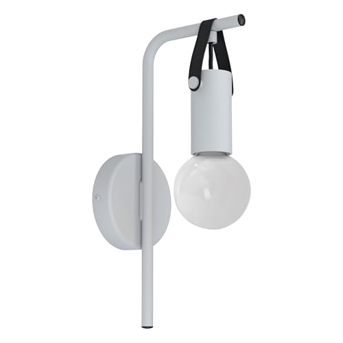 EGLO Wandlampe Apricale, 1 flammige Wandleuchte Industrial, Modern, Minimalismus, Wandleuchte innen aus Stahl und Leder, Wohnzimmerlampe, Flurlampe in Hell-Grau, Schwarz, E27 Fassung EGLO Wandlampe Apricale, 1 flammige Wandleuchte Industrial, Modern, Minimalismus, Wandleuchte innen aus Stahl und Leder, Wohnzimmerlampe, Flurlampe in Hell-Grau, Schwarz, E27 Fassung von EGLO