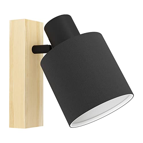 EGLO Wandlampe Batallas, 1 flammige Wandleuchte skandi, Wandstrahler aus Holz, Textil, Metall, Wohnzimmerlampe in Natur, Schwarz, Weiß, Schlafzimmerlampe, Spot E27 von EGLO