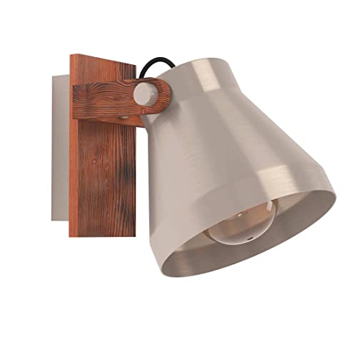 EGLO Wandlampe Cawton, Wandleuchte für innen, Flurlampe aus geflammtem Holz und Metall in Creme, Lampe für Wand und Decke, E27 Fassung von EGLO