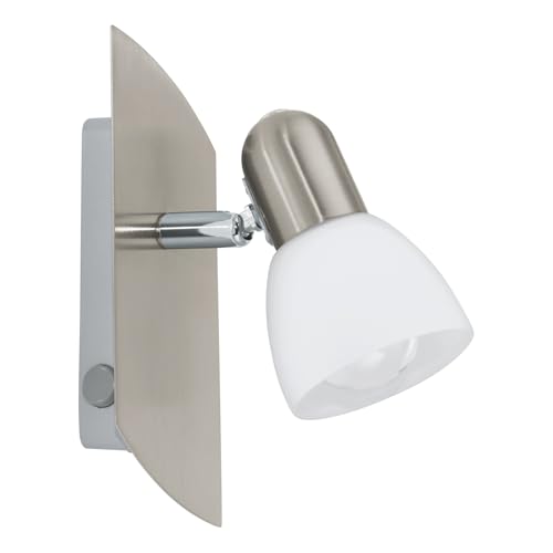 EGLO Wandlampe Enea, Wandleuchte, Wandstrahler aus Metall in Nickel-Matt, satiniertes Glas in Weiß, Wohnzimmerlampe, Lampe mit Schalter, Spot mit E14 Fassung von EGLO