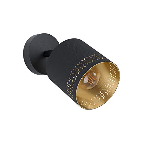 EGLO Wandlampe Esteperra, 1 flammige Deckenlampe Vintage, Retro, Wandleuchte innen aus Stahl und Textil, Wohnzimmerlampe, Flurlampe in Schwarz, Gold, Spot mit E27 Fassung EGLO Wandlampe Esteperra, 1 flammige Deckenlampe Vintage, Retro, Wandleuchte innen aus Stahl und Textil, Wohnzimmerlampe, Flurlampe in Schwarz, Gold, Spot mit E27 Fassung von EGLO