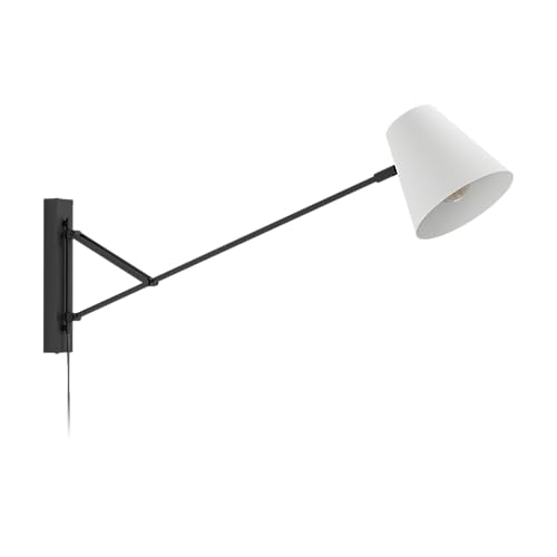 EGLO Wandlampe Forcadet, Wandleuchte für innen mit Schwenkarm, Flurlampe aus Metall in Schwarz und Textil in Grau, schwenkbare Leselampe mit E27 Fassung von EGLO