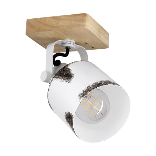 EGLO Wandlampe Kilburn, Wandleuchte für innen mit schwenkbarem Spot, FSC100HB, Wandspot aus Holz und Metall in Weiß mit Rost-Optik, Wand Lampe für Wohnzimmer und Flur, E27 Fassung von EGLO