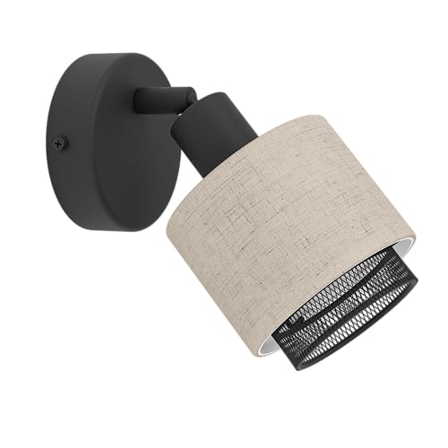 EGLO Wandlampe Rosley, Wandleuchte innen mit schwenkbarem Spot, Wandspot aus Textil in Natur und schwarzem Metall, Wand Lampe für Wohnzimmer und Schlafzimmer, E14 Fassung EGLO Wandlampe Rosley, Wandleuchte innen mit schwenkbarem Spot, Wandspot aus Textil in Natur und schwarzem Metall, Wand Lampe für Wohnzimmer und Schlafzimmer, E14 Fassung von EGLO