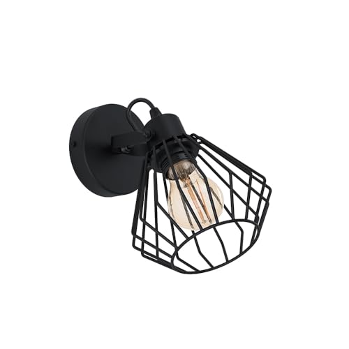 EGLO Wandlampe Tabillano, 1 flammige Deckenlampe Vintage, Industrial, Wandleuchte innen aus Stahl, Wohnzimmerlampe, Flurlampe in Schwarz, Spot mit E27 Fassung von EGLO