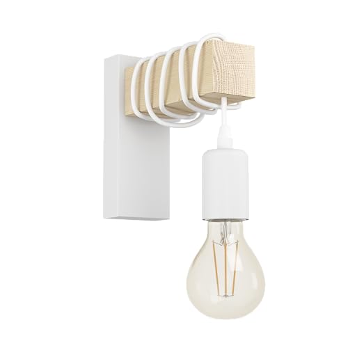 EGLO Wandlampe Townshend, Vintage Wandleuchte im Industrial Design, Retro Lampe aus Stahl und Holz, Farbe Weiß, braun, Fassung E27, FSC zertifziert EGLO Wandlampe Townshend, Vintage Wandleuchte im Industrial Design, Retro Lampe aus Stahl und Holz, Farbe Weiß, braun, Fassung E27, FSC zertifziert von EGLO