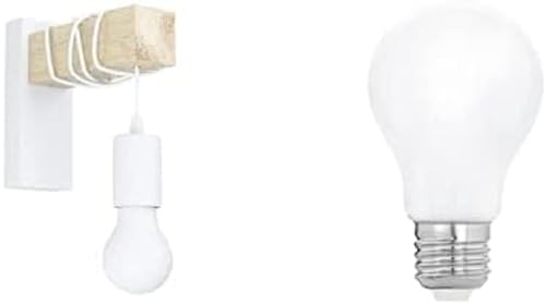 EGLO Wandlampe Townshend, Vintage Wandleuchte im Industrial Design inkl. LED Leuchtmittel, Retro Lampe aus Stahl und Holz, Weiß, braun von EGLO