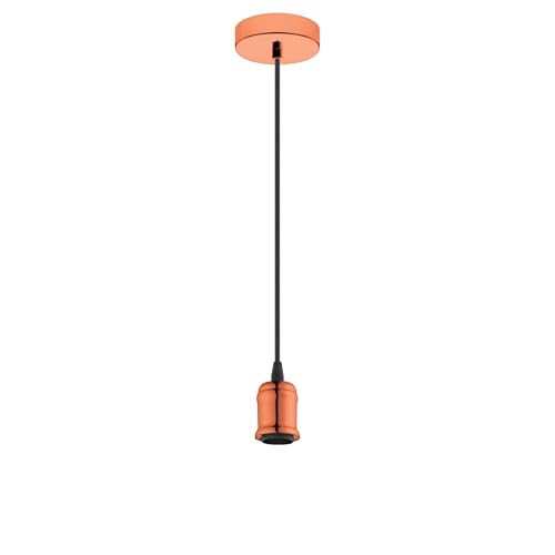 EGLO Pendelleuchte Yorth, 1 flammige Schnurpendel Hängelampe Vintage, Industrial, Hängeleuchte aus Stahl in Kupfer, Kabel in Schwarz, Esstischlampe, Wohnzimmerlampe hängend mit E27 Fassung von EGLO